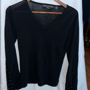 Ziani Couture Black V-Neck Women's Top cutout design sleeves